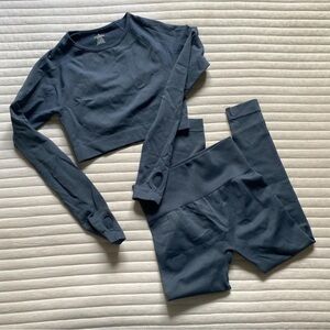 Marshalls Navy Blue Seamless Active Set - Crop Top & High-Waist Shorts/Leggings
